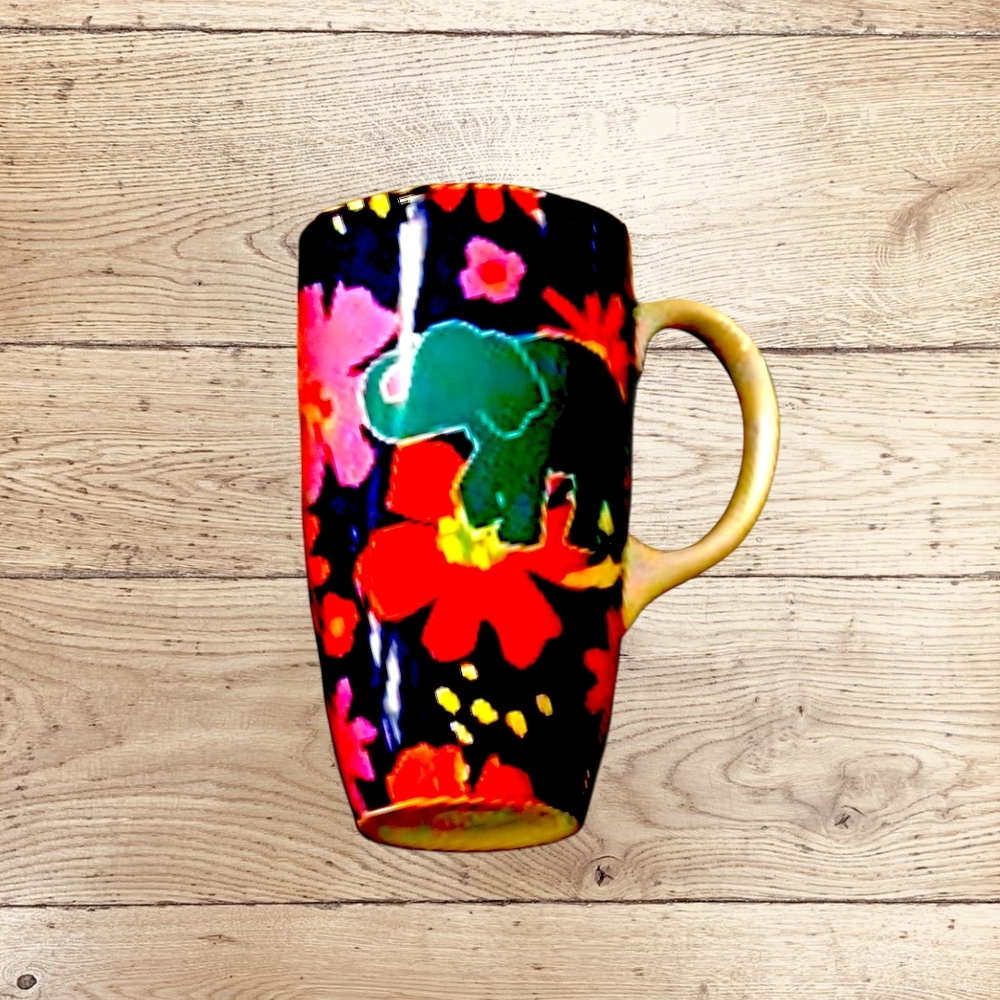 Belk Inc. 18oz Elephant Floral Design Coffee Latte Mug Cup